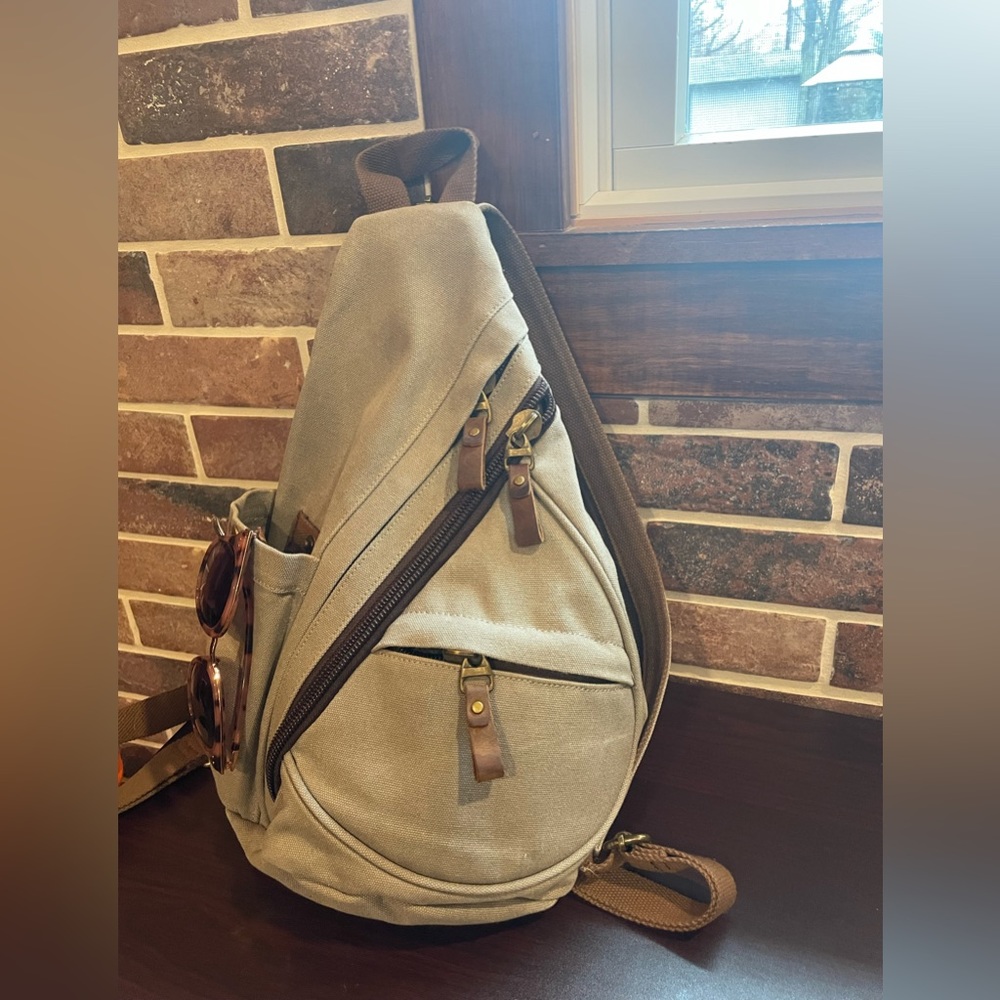 Canvas & Genuine Leather Back Pack Sling